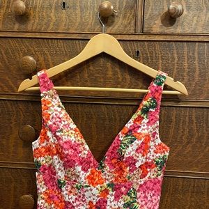 Pink Anthropologie floral v neck dress